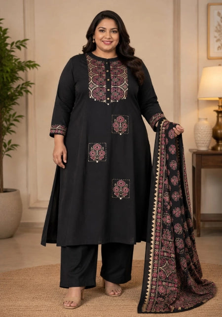 Plus Size Pure Mul Cotton Side Open 3 Piece Set