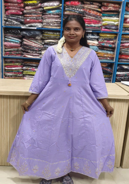 Jaipur Cotton lavander Panel Cut Anarkali