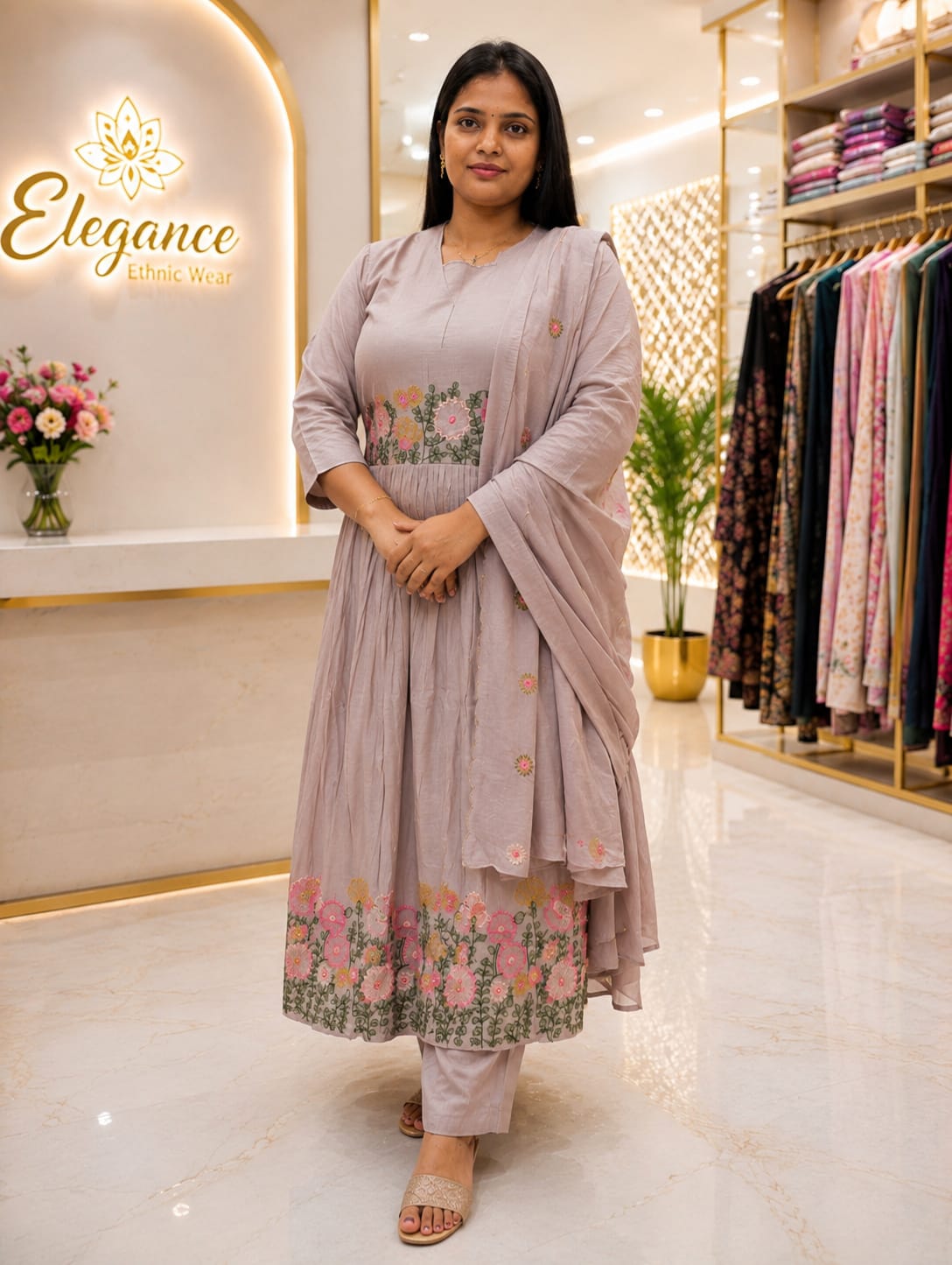 Plus Size Mul Chanderi Thread Emporidary 3 pcs