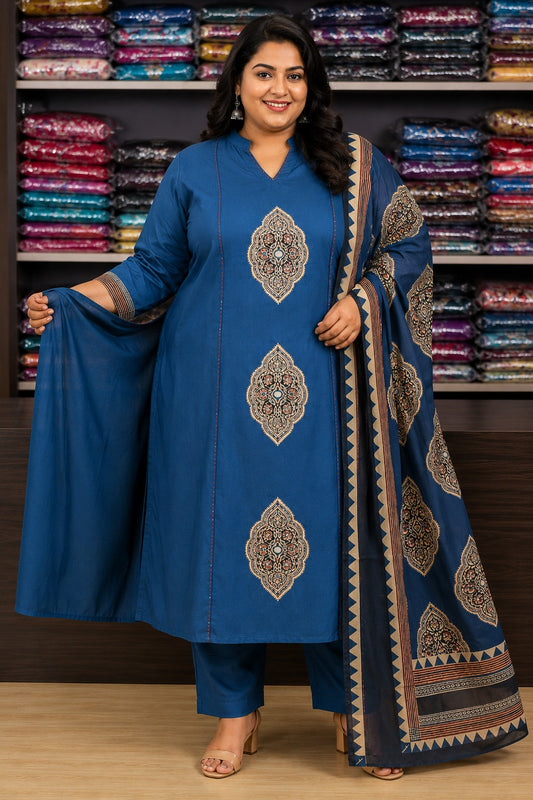 Plus Size Cotton Mirror 3pcs Set Side Open