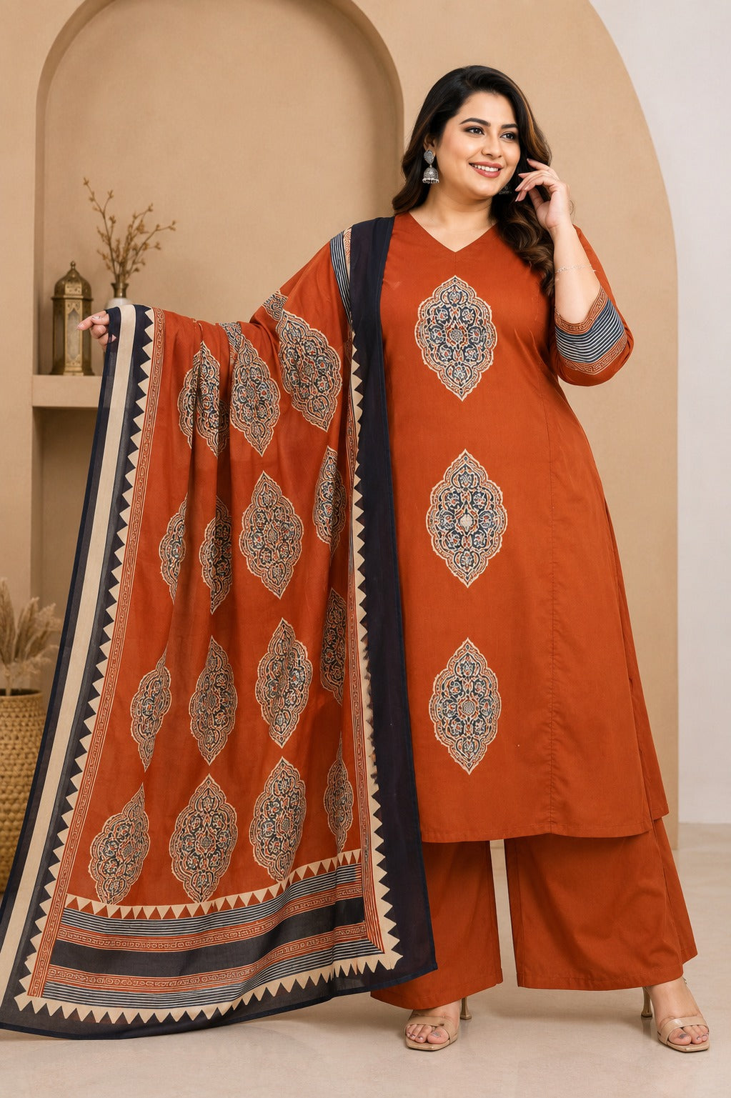 Plus Size Cotton Mirror 3pcs Set Side Open