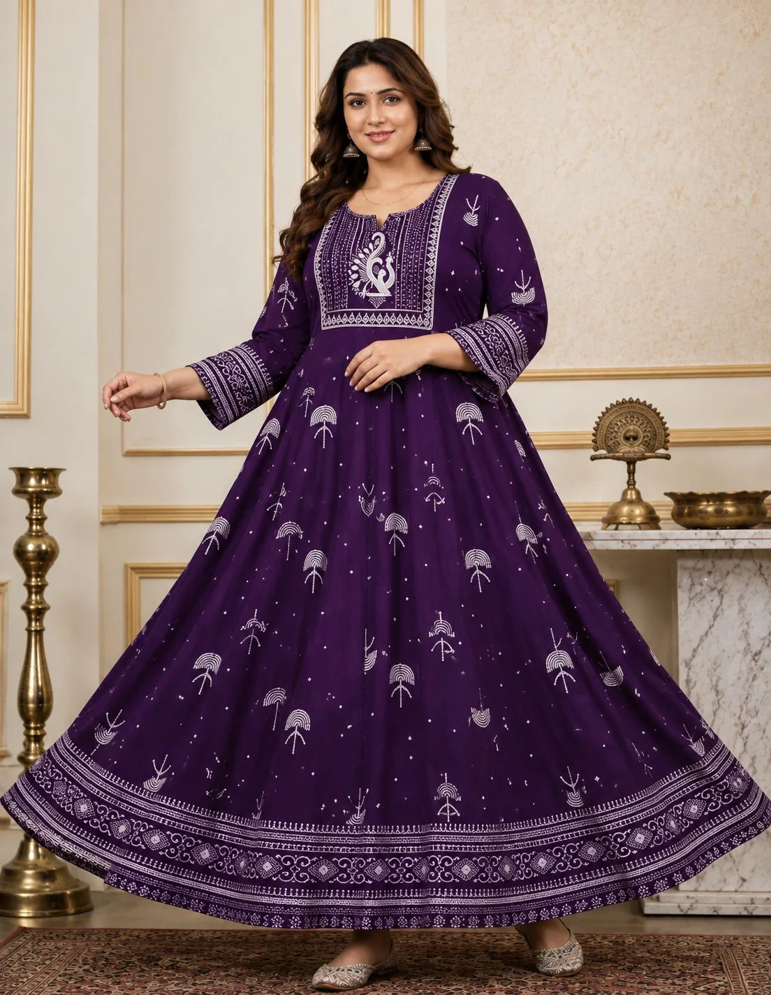 Plus Size Jaipur Umbrella Patch Work - Cotton Anarkali