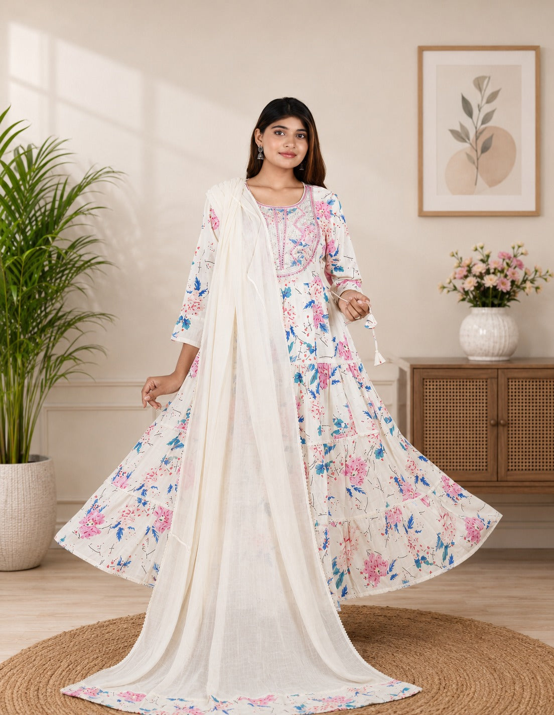 Mulcotton Anarkali Top With Dupatta