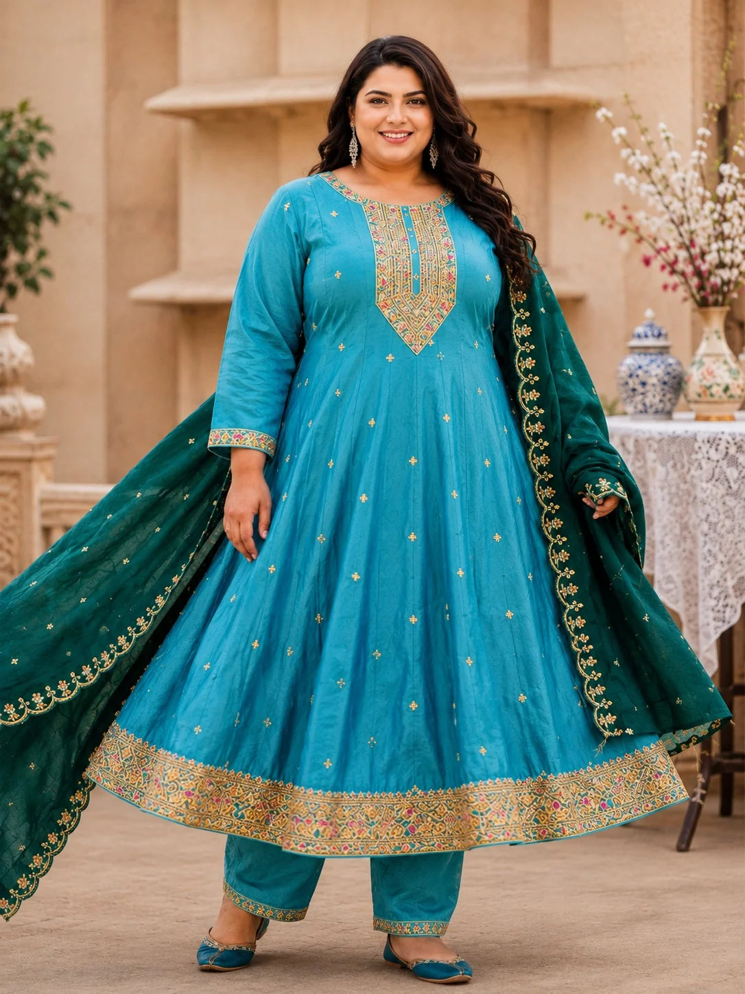 Plus Size Vizhitra Silk kalimodel 3 Piece Set