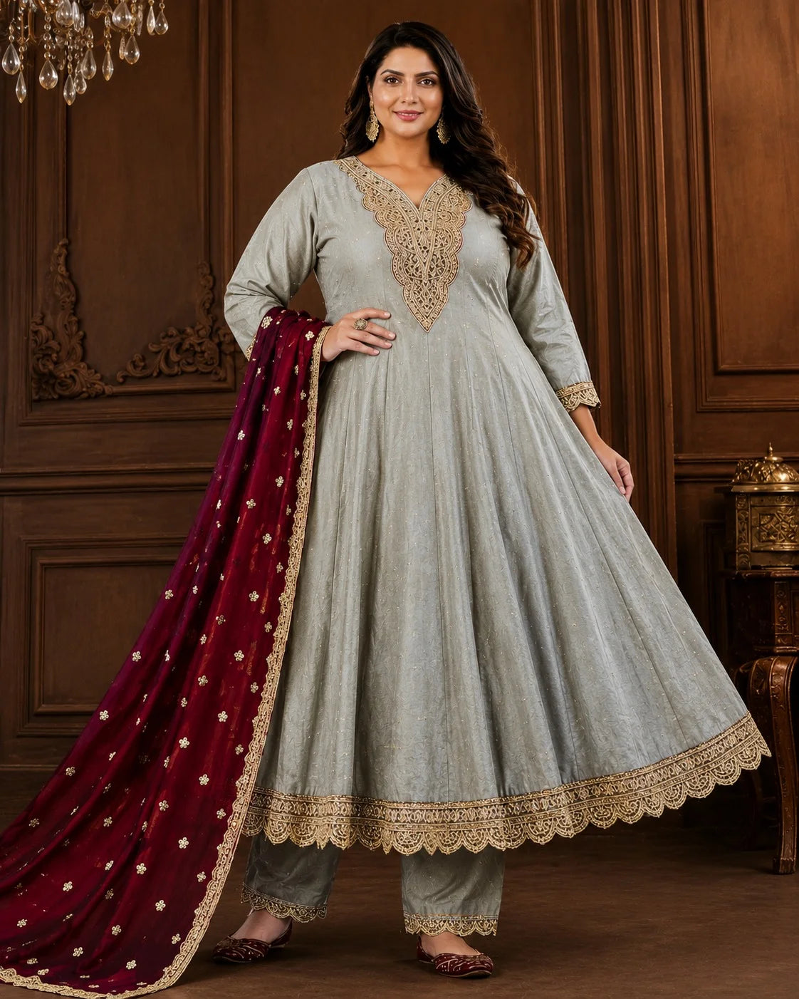 Plus Size Vizhitra Silk 3pcs Party Wear