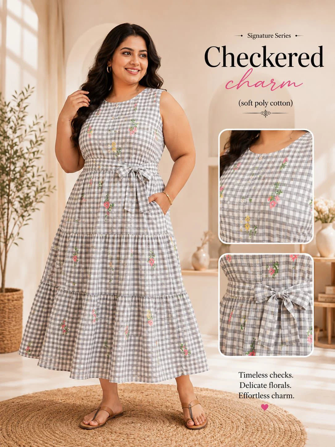 Plus Size Checked Frock