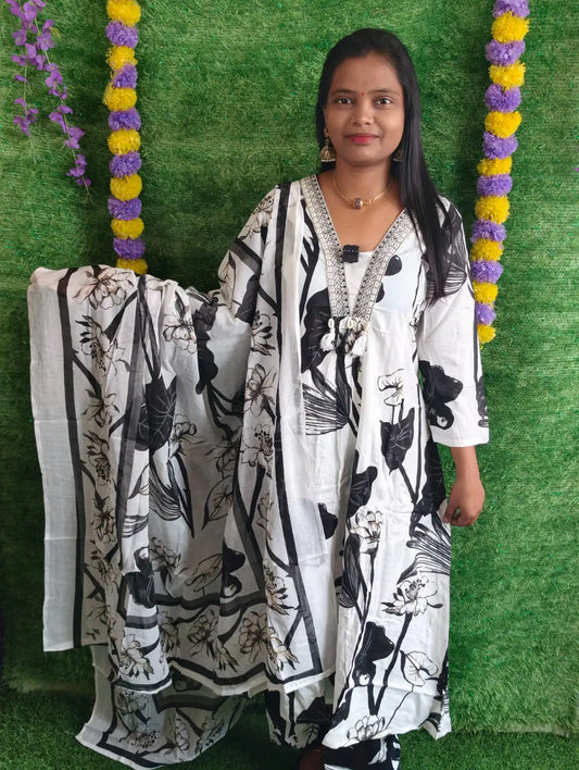 V neck Aline Pattern 3pcs Set Cotton