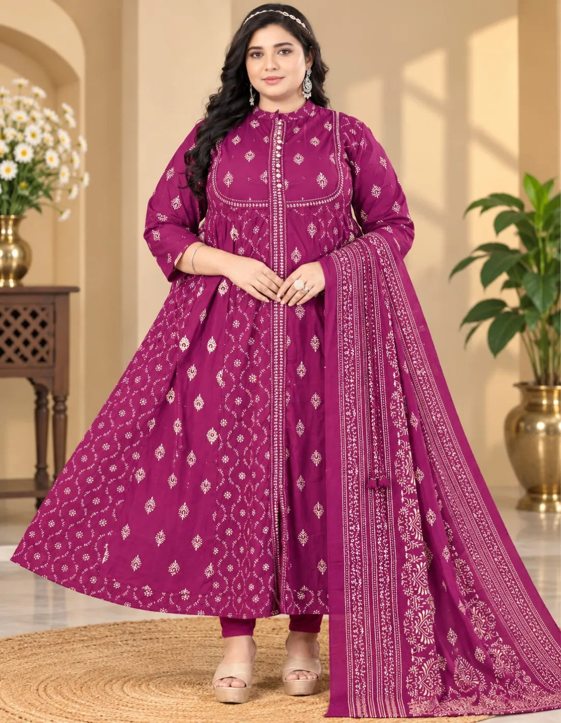 Plus Size Jaipur Centre Slit Umbrella With Dupatta