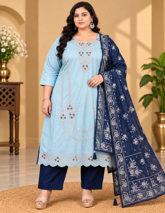 Plus Size Roman Glass Silk 3pcs Set