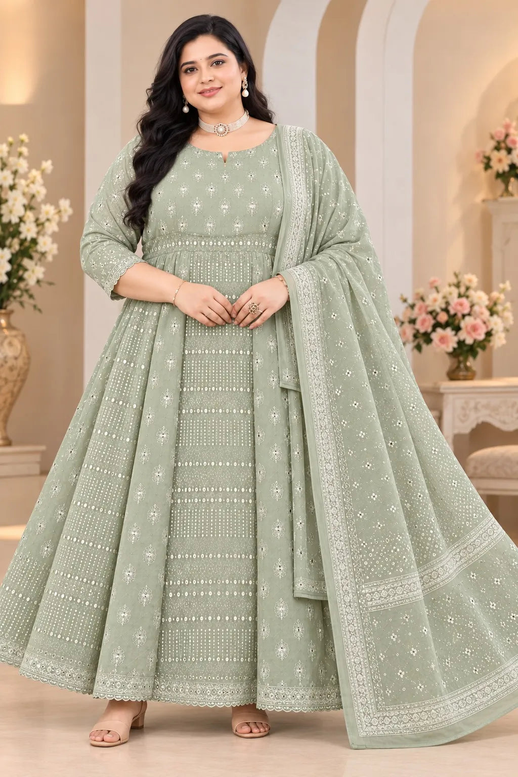 Plus Size Jaipur Mirror Umbrella With Dupatta