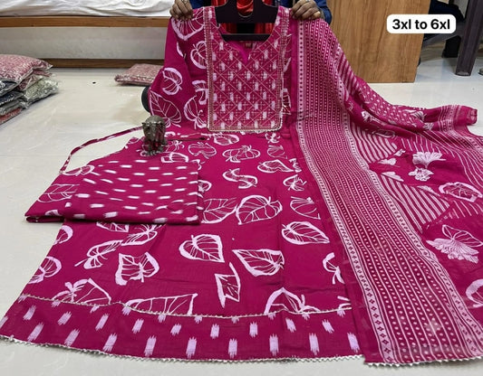 Big Size Pure Cotton Kurti Pent Duppata Set – Mejantha Pink – SSBO3