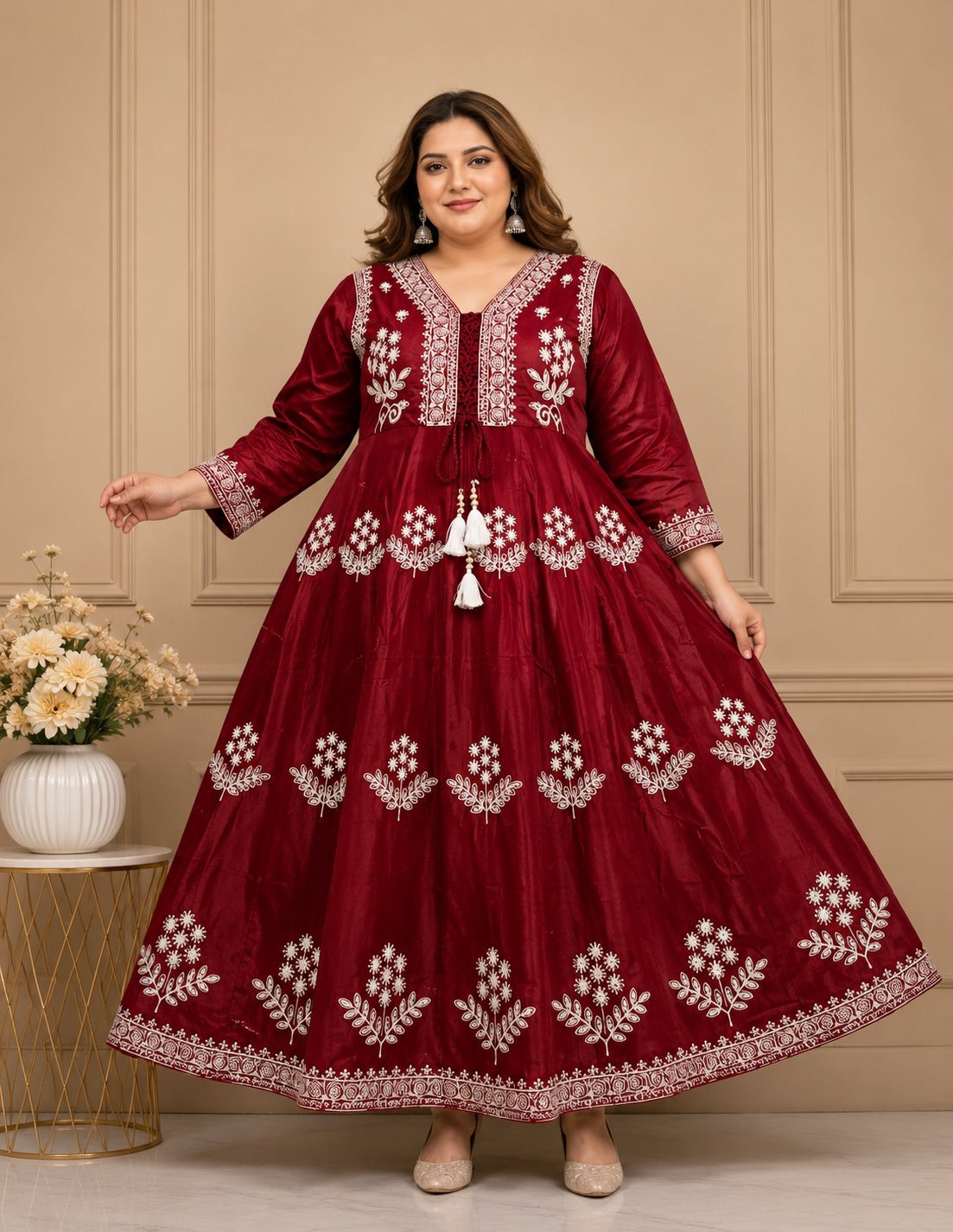 Plus Size 3 Layer Thread Emporidary Anarkali