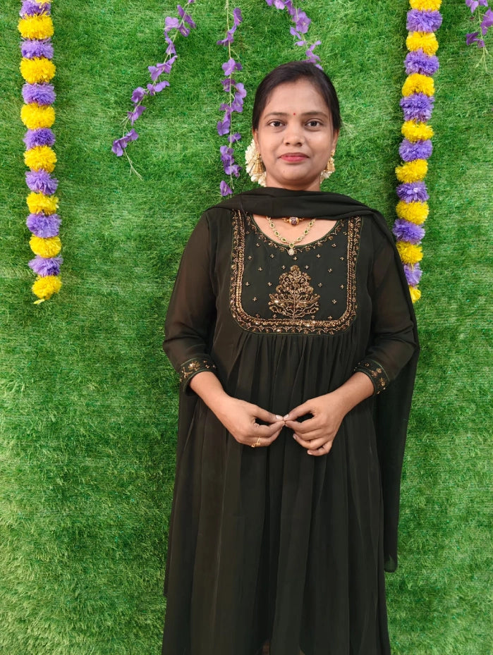 Plus Size Aari Work Georgette Mayura
