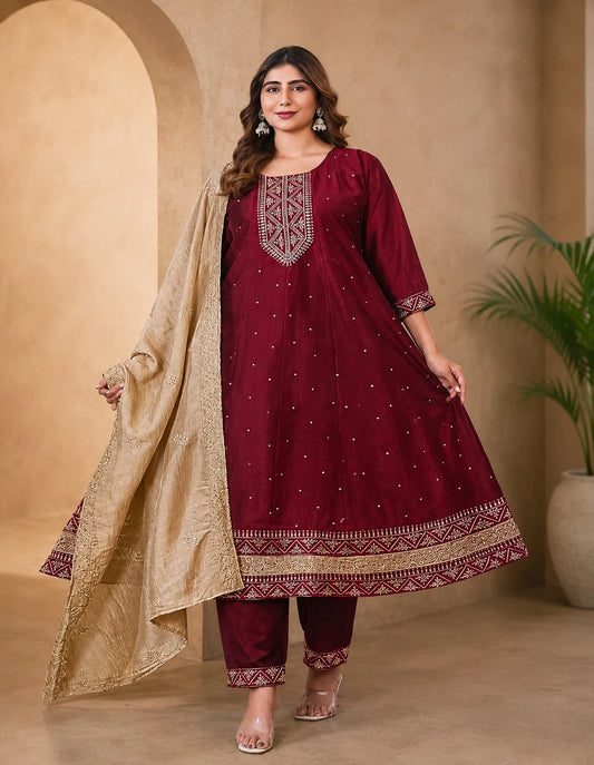 Plus Size Vizhitra Silk 3pcs Party Wear - Kali Model