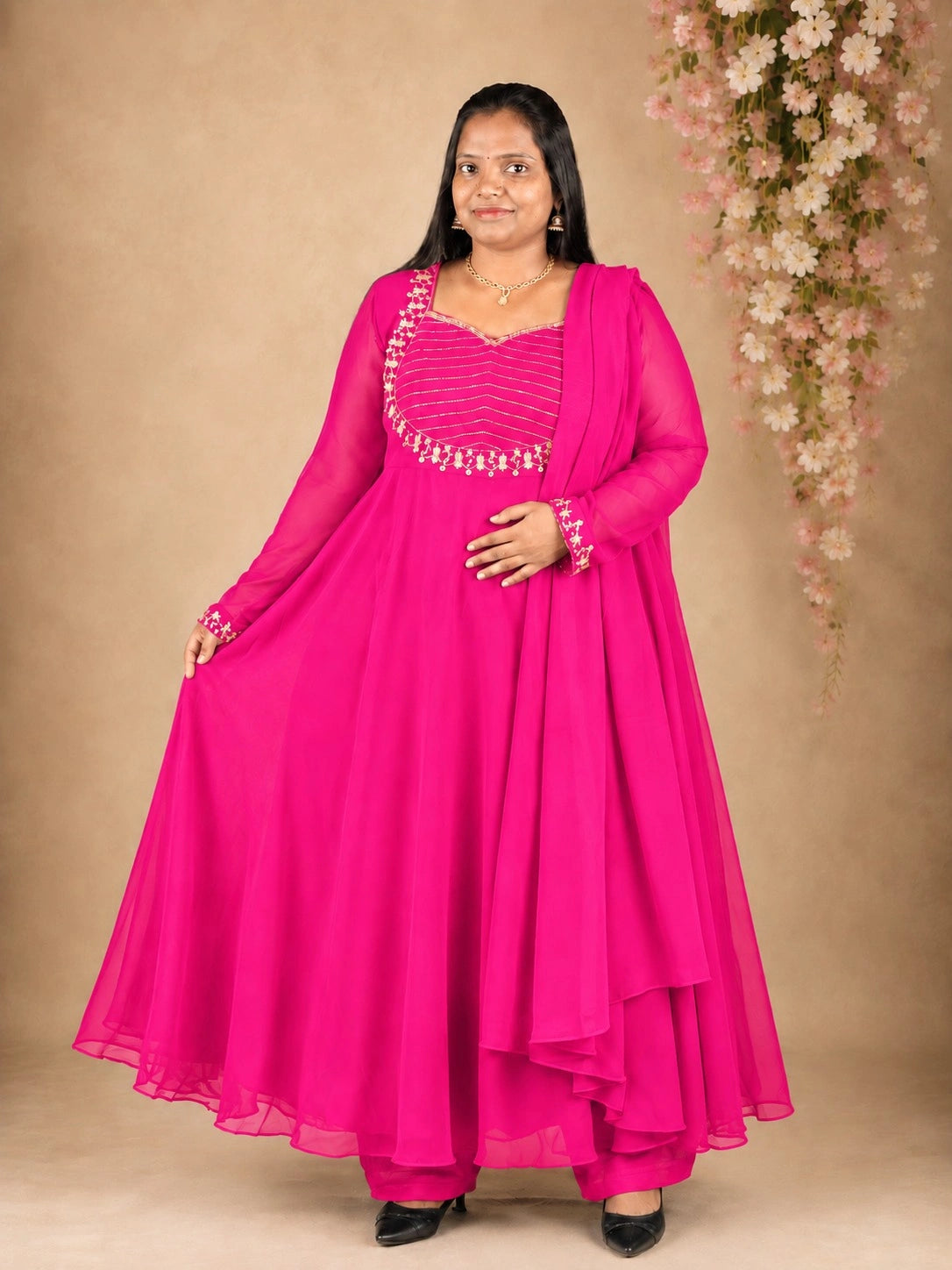 Plus Size Heart model Aari work Anarkali