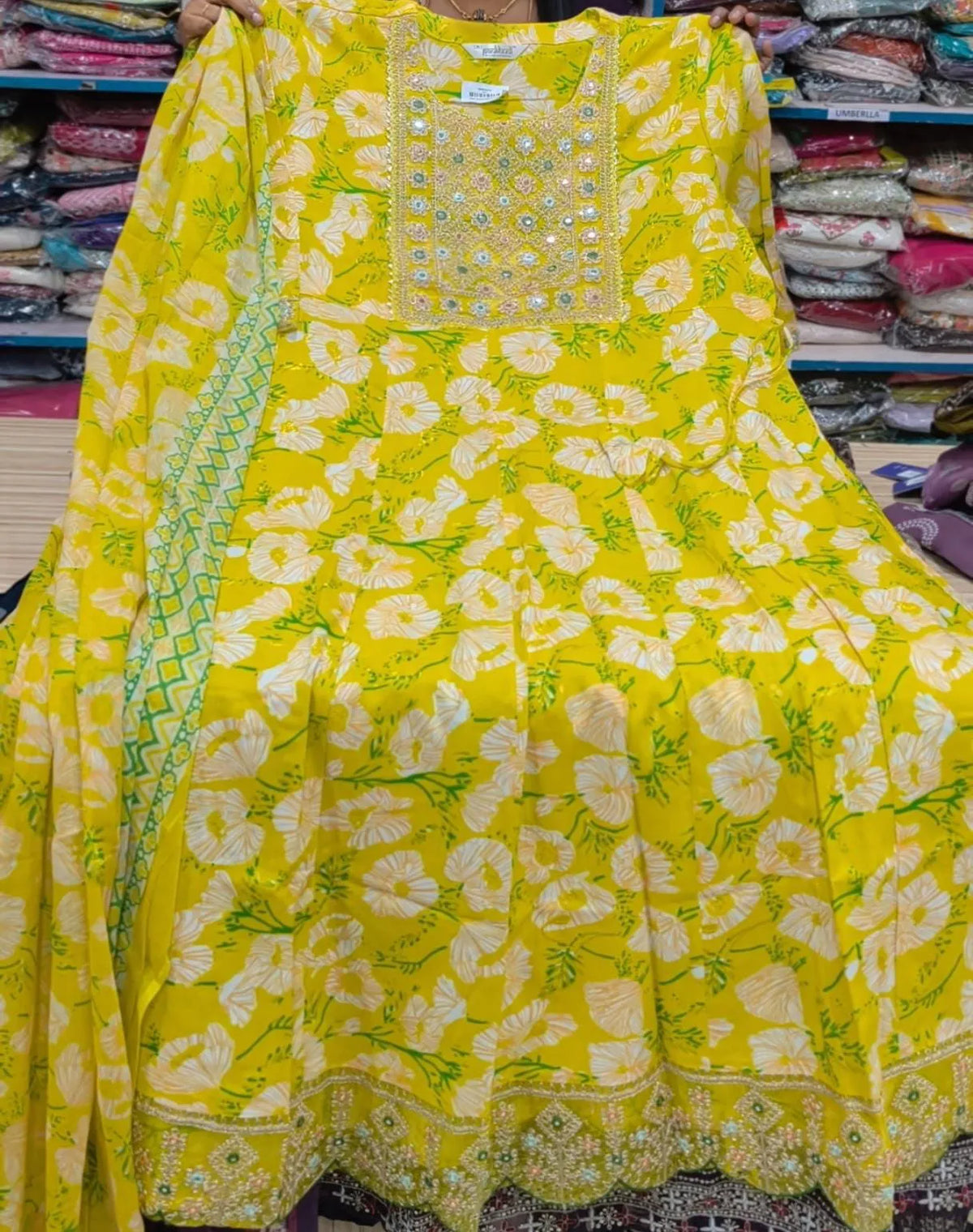 Plus Size Patchwork Anarkali Cotton 2-Piece Set