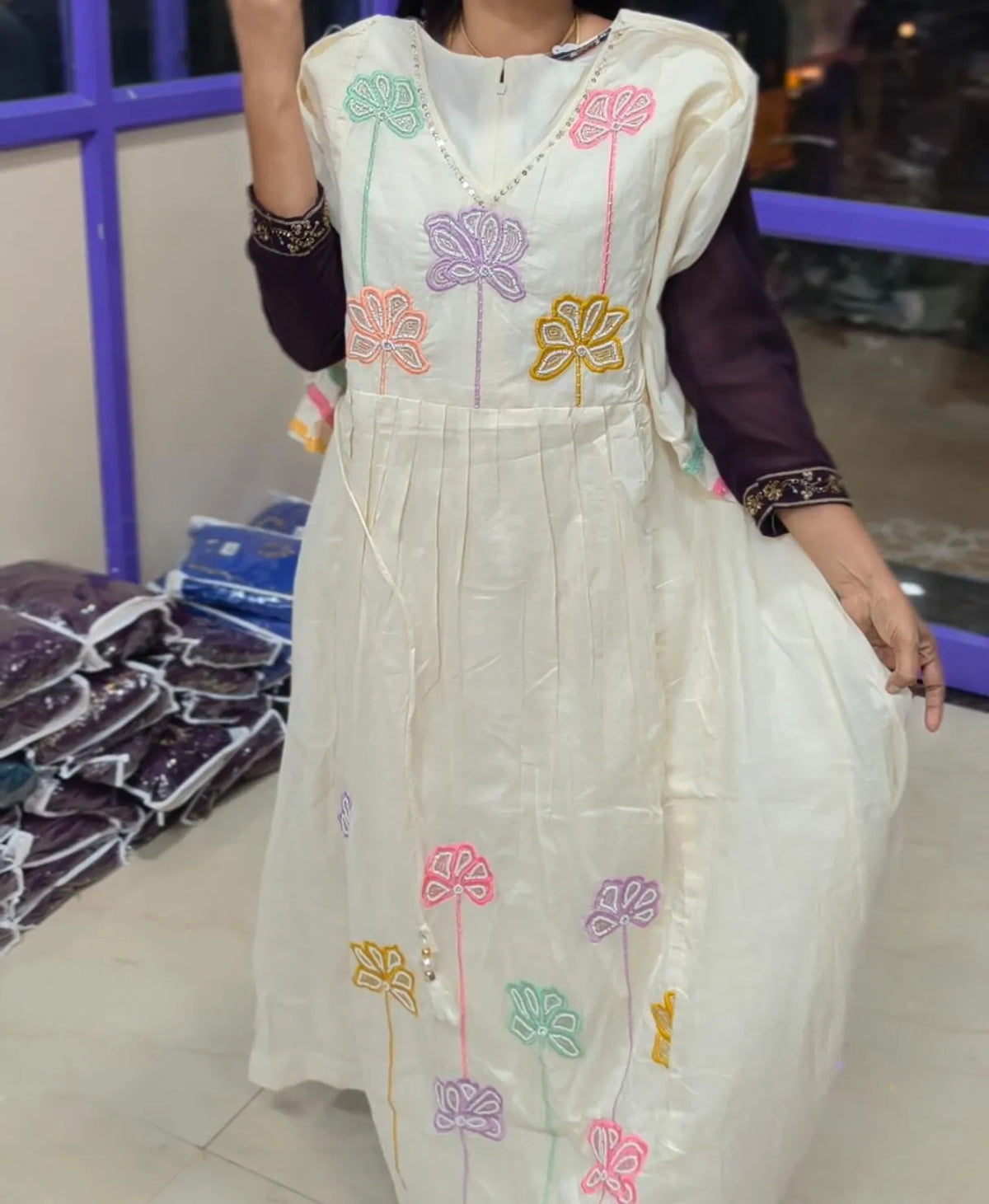 Plus Size Premium Malmal Cotton Anarkali Dress