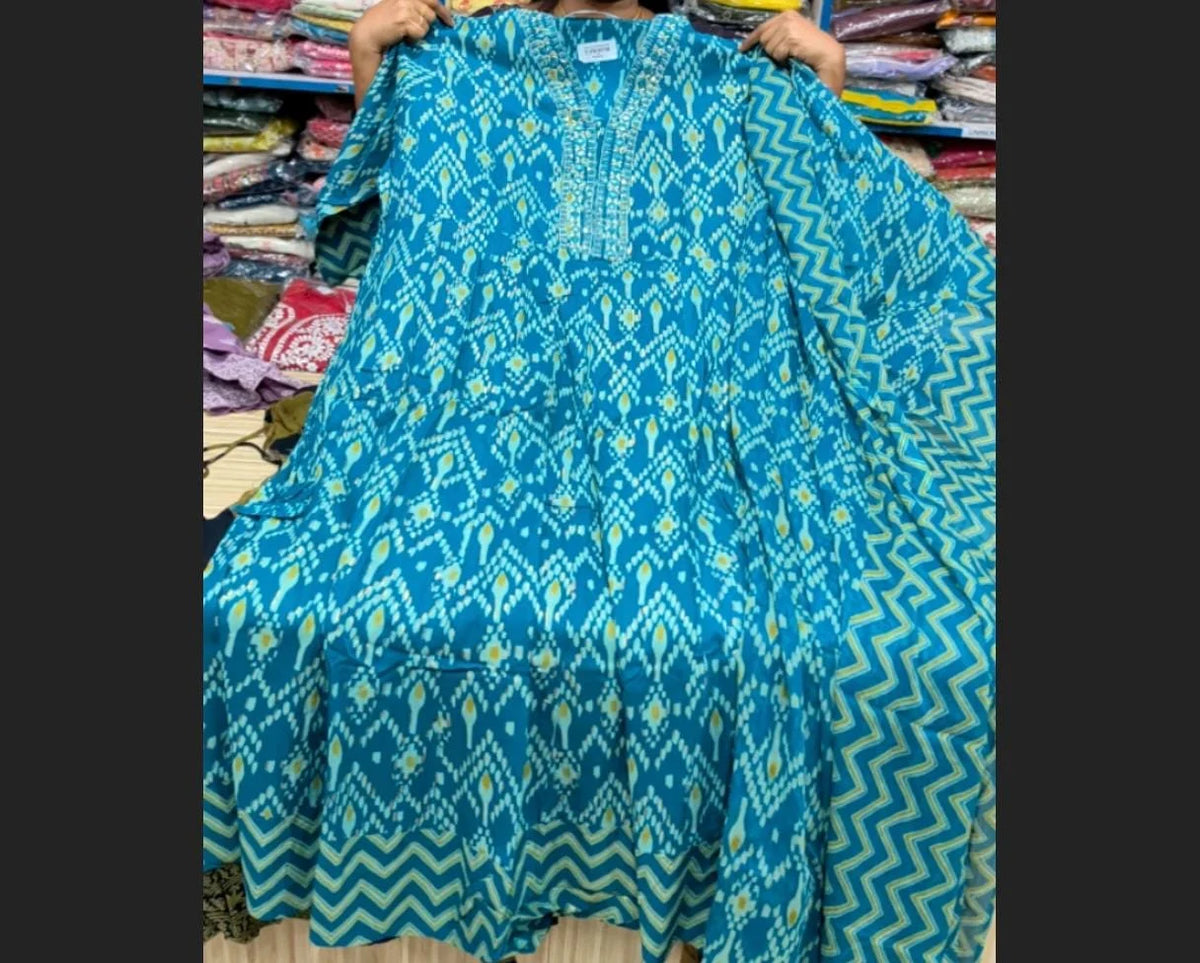 Plus Size High neck anarkali with dupatta