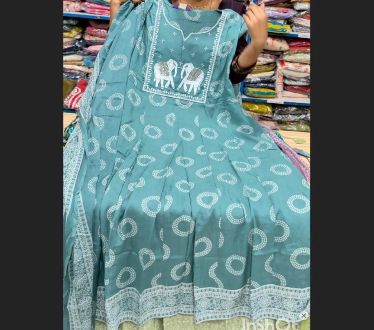 Plus Size Elephant Emporidary Umbrella With Dupatta
