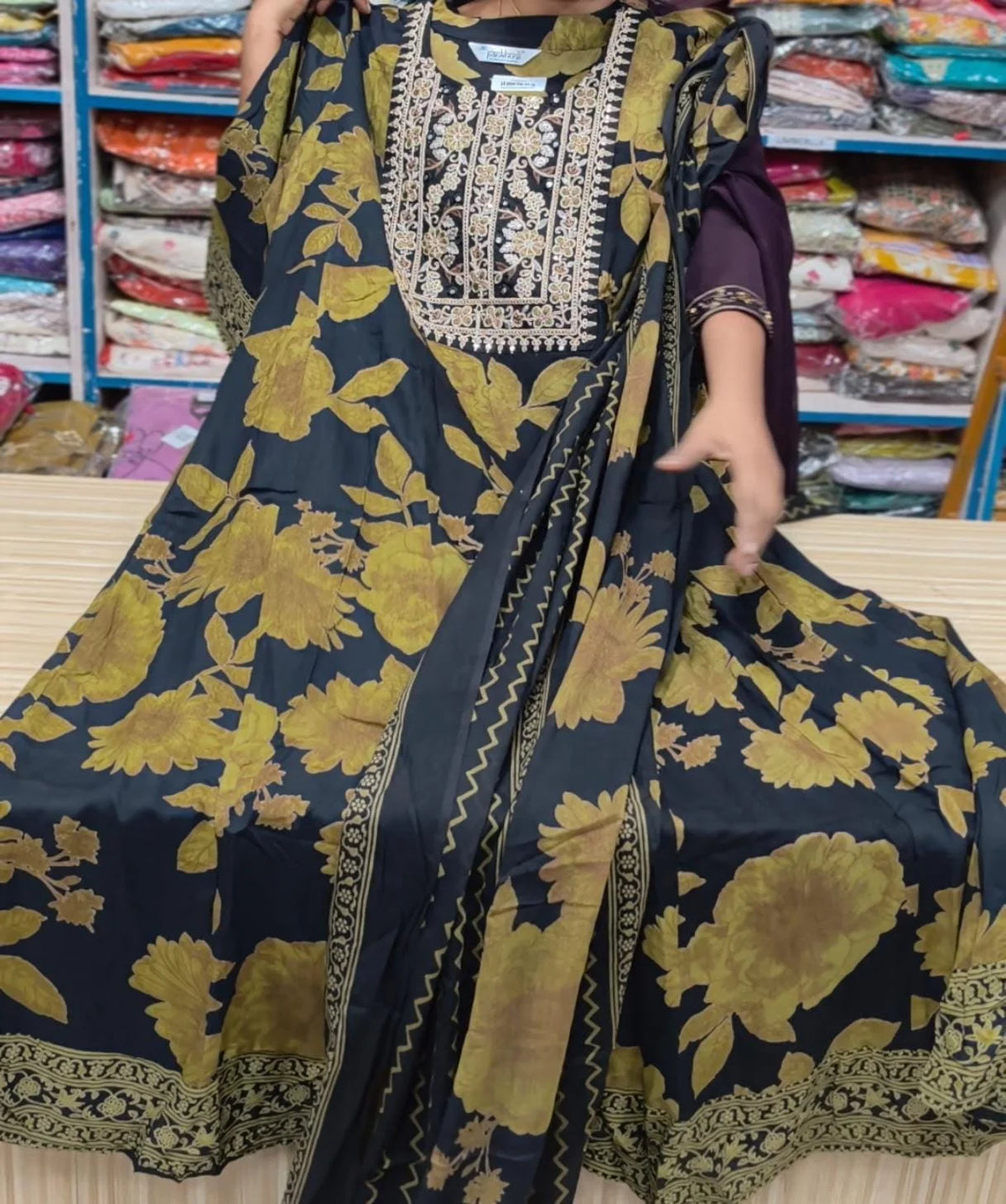Plus Size Patchwork Anarkali Cotton 2pcs Set