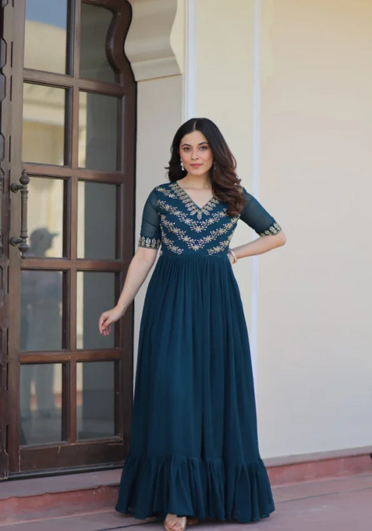 Multithreaded Beads Embroidered Gown