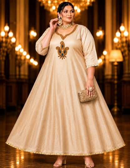 Plus Size Simmer Aari Work Kali Model  Anarkali