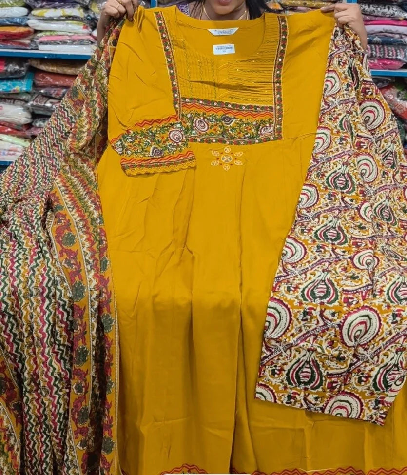 Plus Size Rayon Anarkali Kalamkari Patch