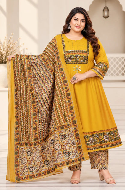 Plus Size Rayon Anarkali Kalamkari Patch
