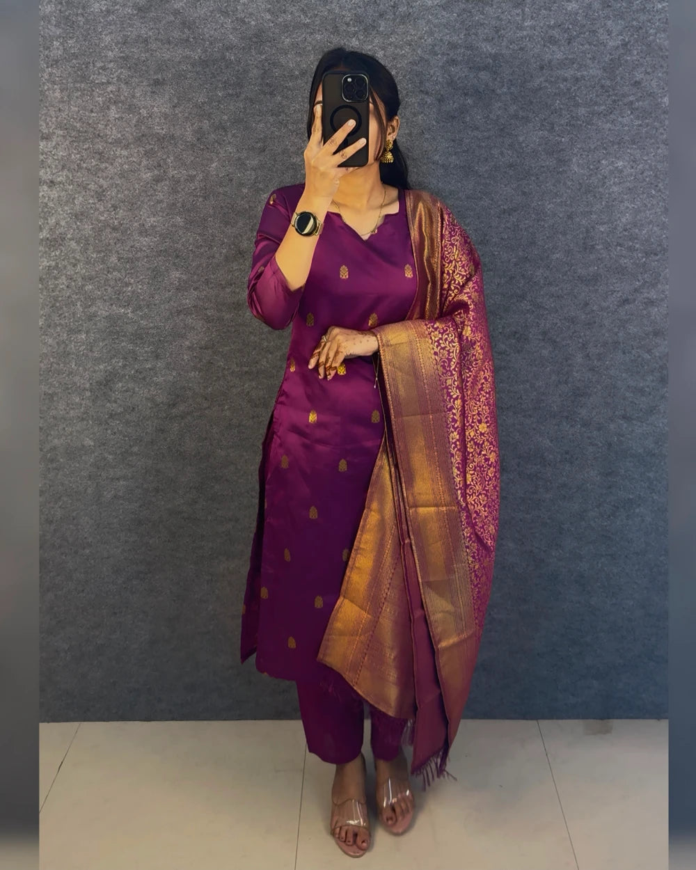 Plus Size Banarasi Silk 3pcs Set