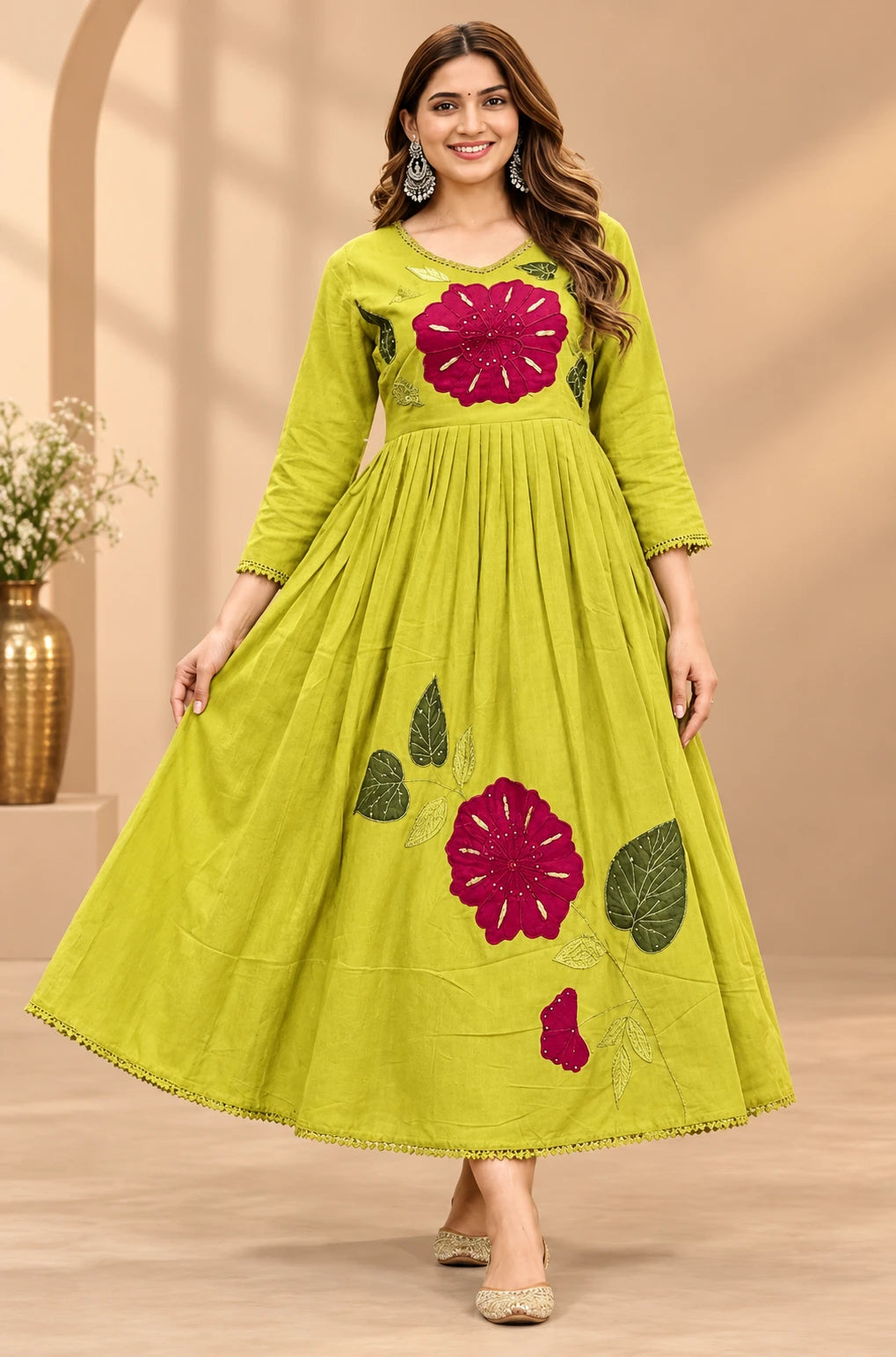 Mul Mul Cotton Flower Design Anarkali