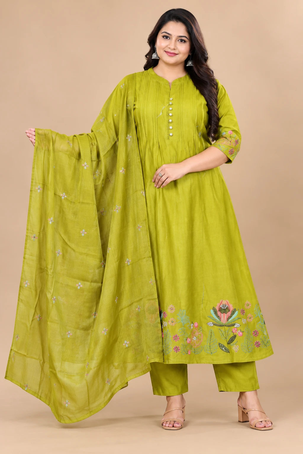 Plus Size Mulmul Cotton Emporidary 3pcs Set - Premium Cotton