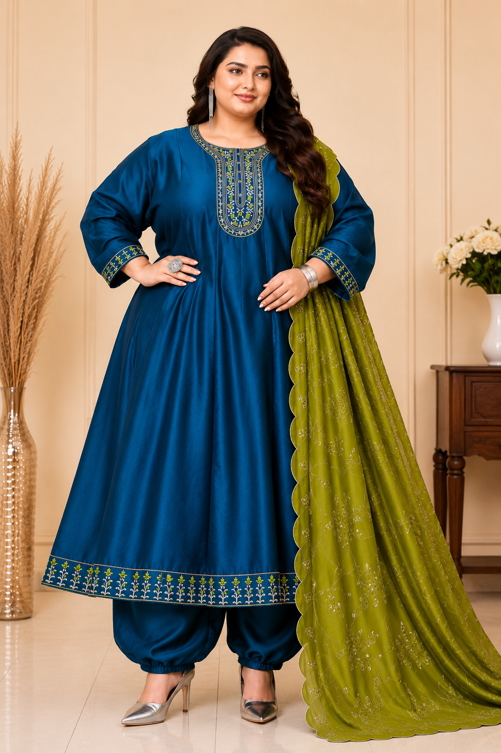 Plus Size Vizhitra Silk Dual Anarkali