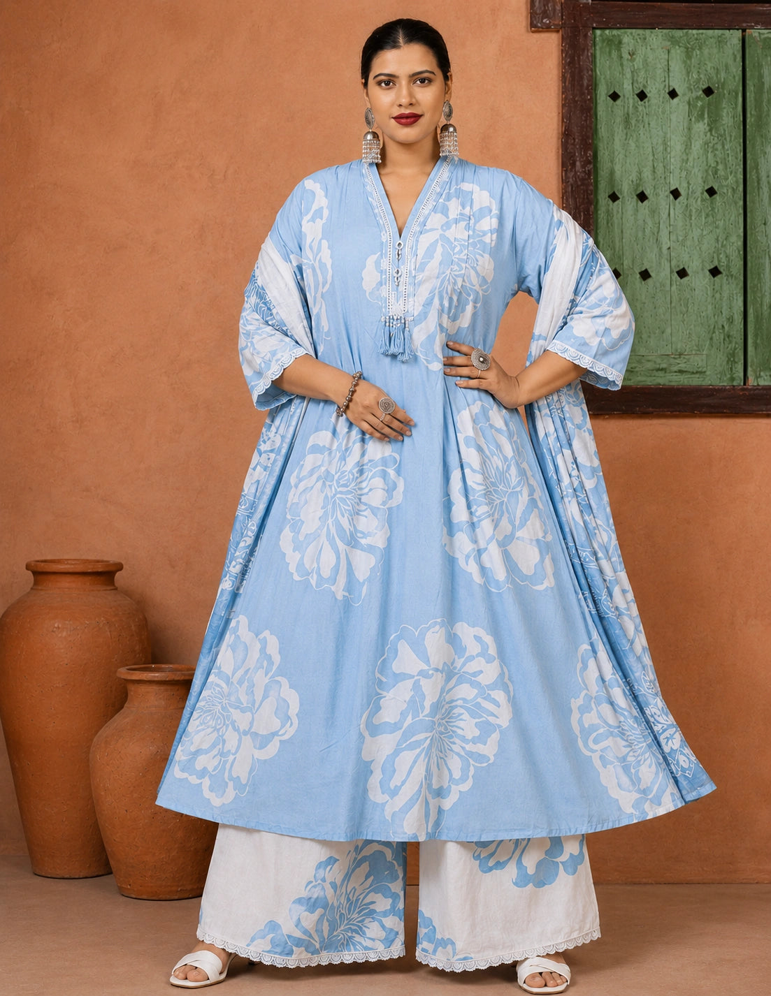 Plus Size Heavy Cotton Plazzo 3 Pcs Set