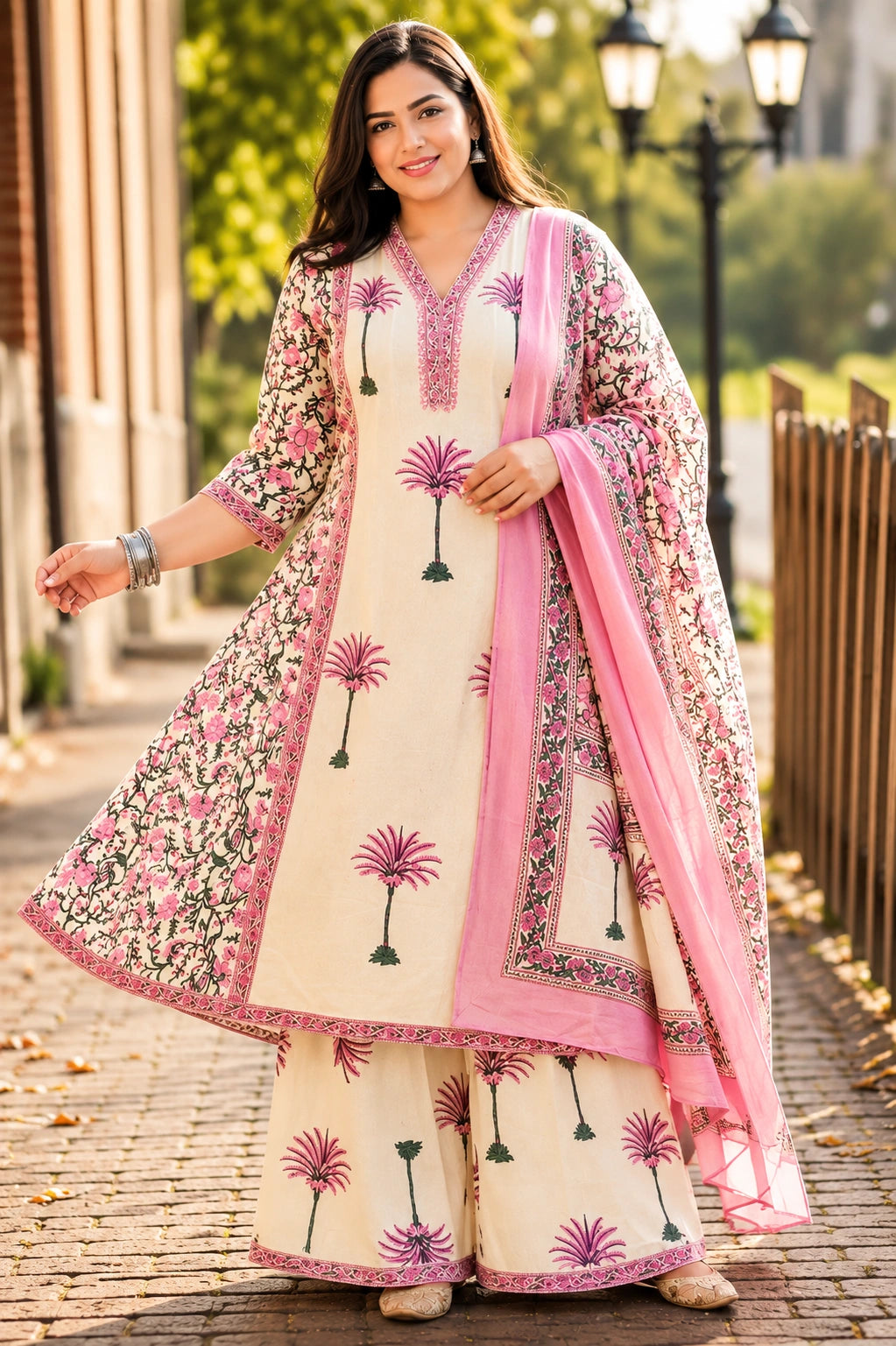 Plus Size Mulmul Cotton Plazzo 3pcs Set