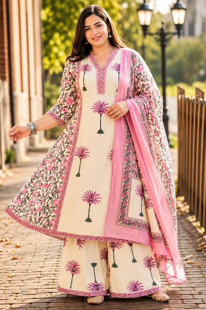 Plus Size Mulmul Cotton Plazzo 3pcs Set