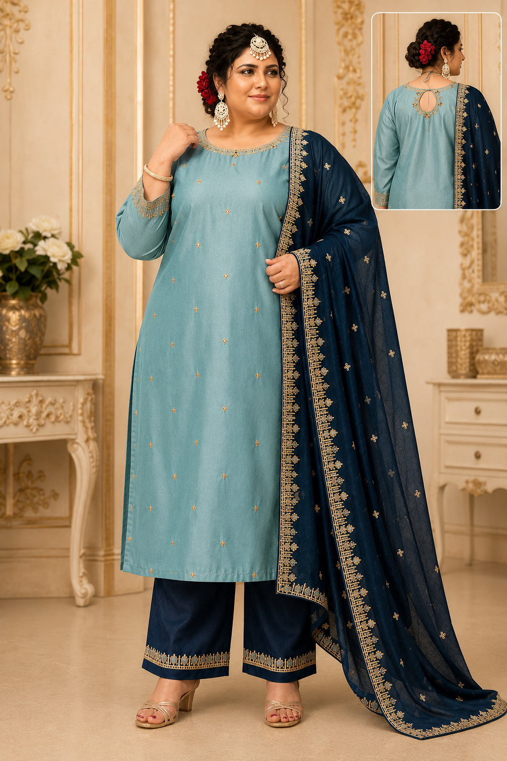 Plus Size  Thread Embroidery Sequence Work