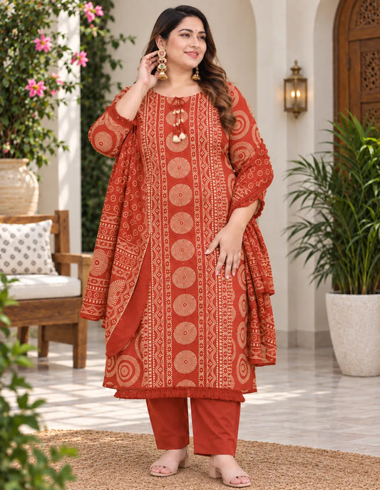 Plus Size Dhabu Cotton Mirror 3pcs Set