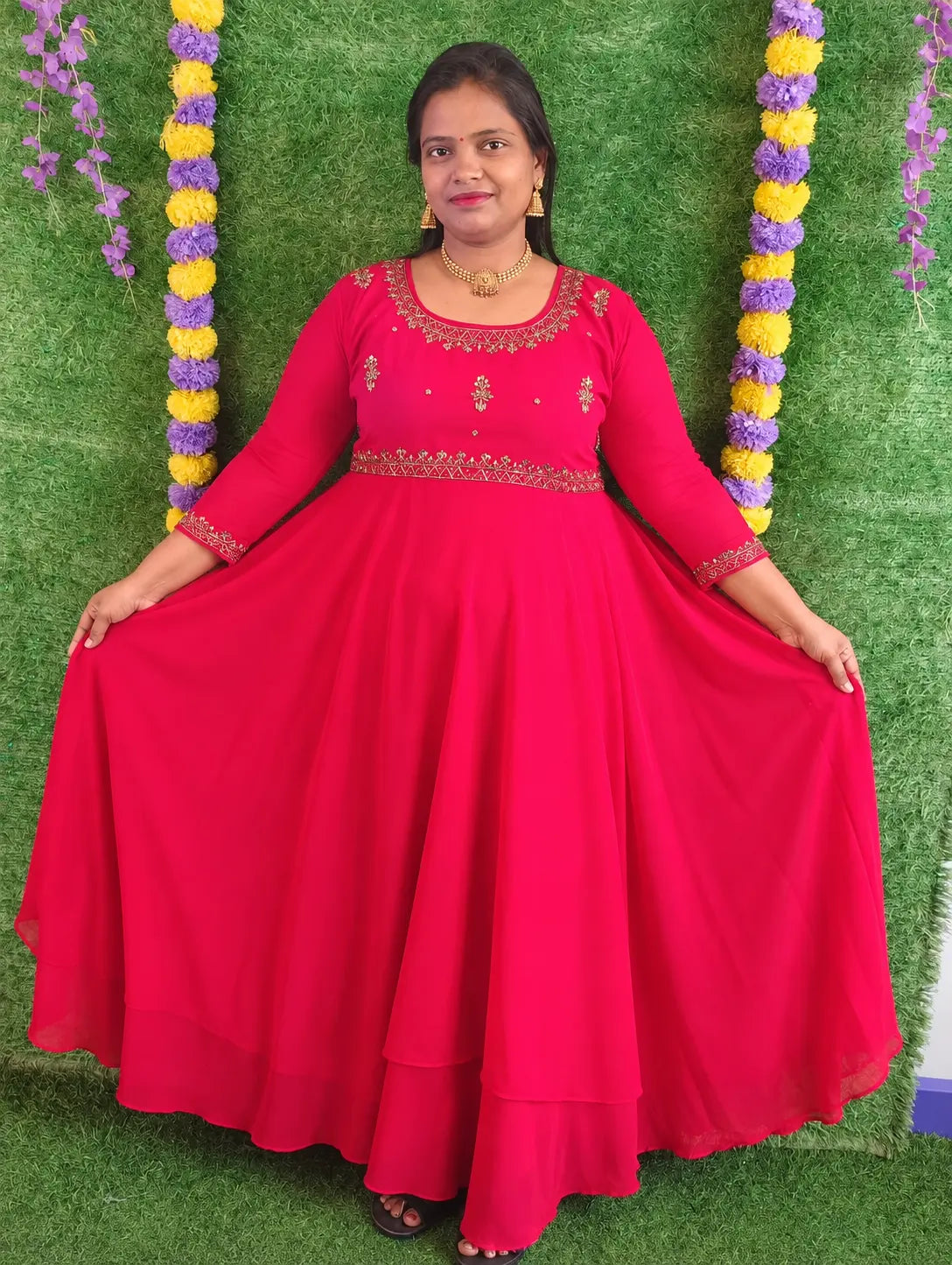 Plus Size Mulmul Cotton Mirror Anarkali