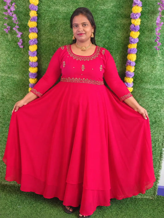Plus Size Aari Work  Anarkali Samatha 2pcs set