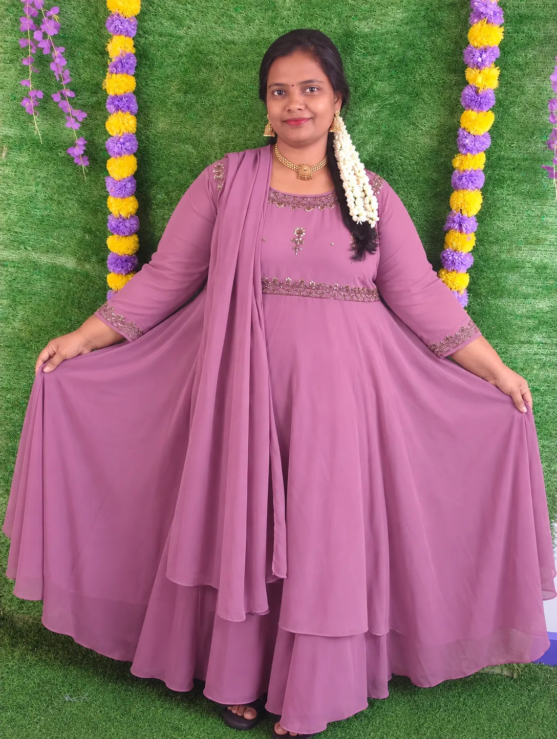 Plus Size Mulmul Cotton Mirror Anarkali