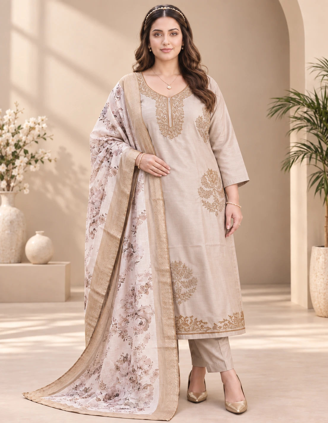 Plus Size Glass Silk Heavy work 3pcs Set