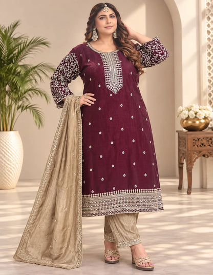 Plus Size Vizhitra Party Wear 3pcs Set Side Open