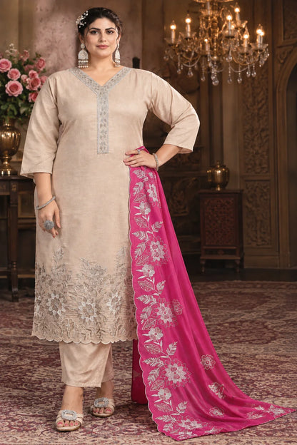 Plus Size Vizhitra silk Party Wear 3pcs Set Side Open