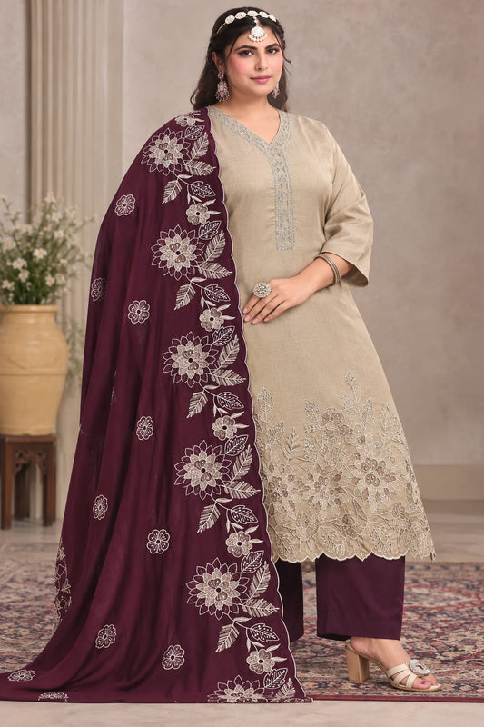 Plus Size Vizhitra silk Party Wear 3pcs Set Side Open