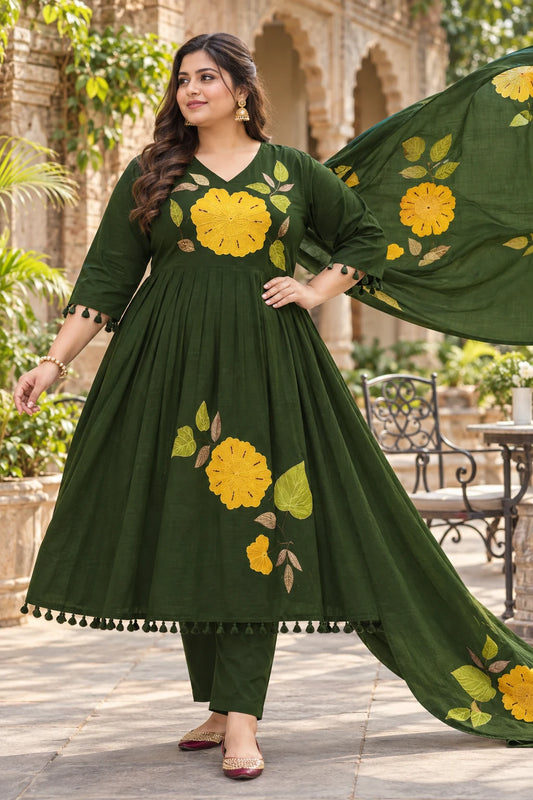 Plus Size Mulmul Cotton Emporidary 3pcs Set