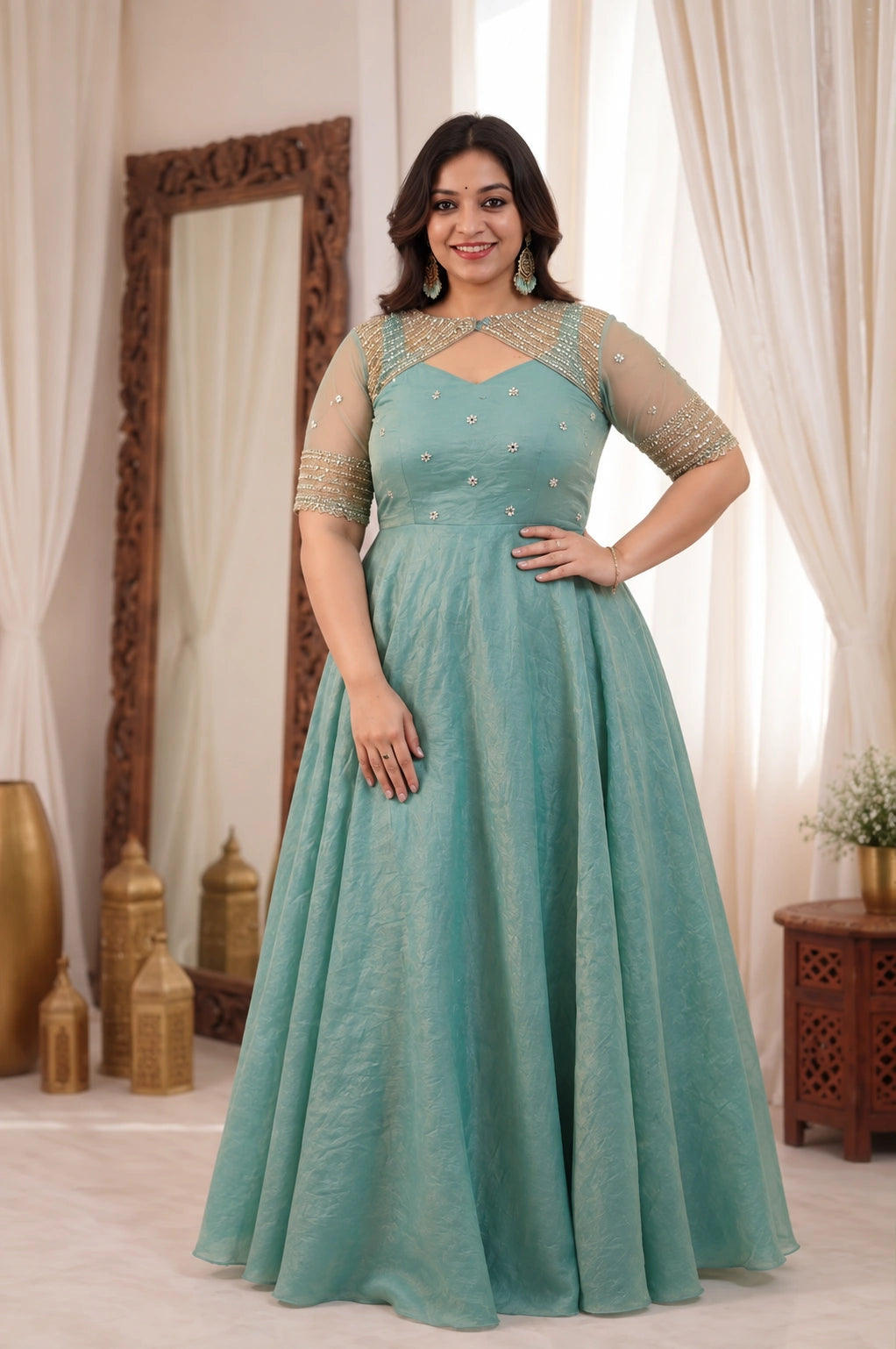 Plus Size Crunchy Silk With Over Jacket 3pcs Set
