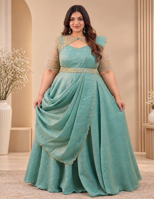 Plus Size Crunchy Silk With Over Jacket 3pcs Set