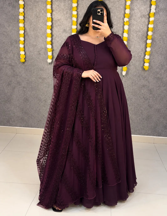 Plus Size Gown with work Dupatta 2pcs Set