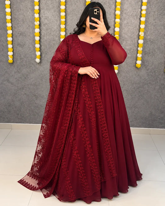 Plus Size Gown with work Dupatta 2pcs Set