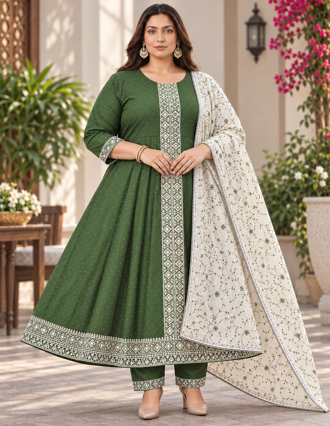 Plus Size Vizhitra Silk Anarkali Centre Slit 3pcs Set